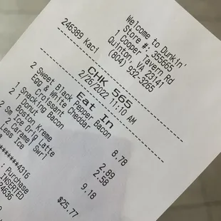  a receipt for a restaurant