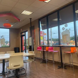  the inside of a dunkin donuts restaurant