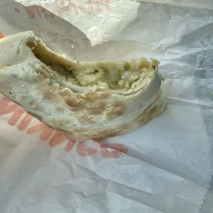 Inside the tiny chicken wrap $5+