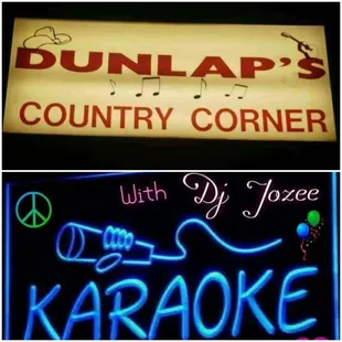 a neon sign for dunlaps country corner