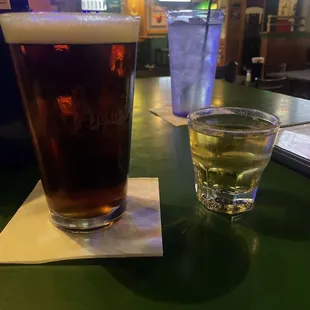 Raspberry shot drop and red ale