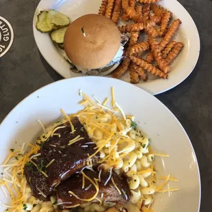 Mac &amp; Cheese special with 1/2 rack ribs. Chicken Carbonara with sweet potato fries.
