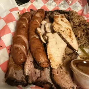 Brisket, sausages and smoked turkey.