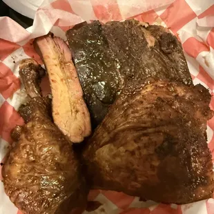 Smoked ribs and chicken.