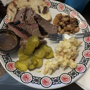 1 meat lunch special (brisket with beans and potato salad)