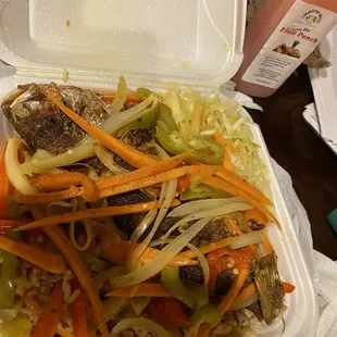 Escovitch Fish Snapper Rice and Peas &amp; Cabbage