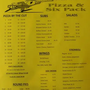 the menu for the restaurant
