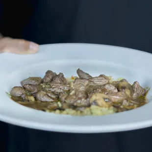 a person holding a plate of food