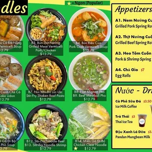 Noodles, Appetizers, and Drinks