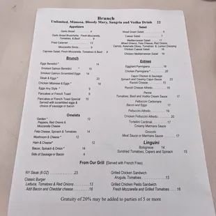 the menu for the restaurant