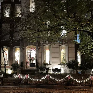 Night Christmastime view of the Dupont front