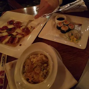 Sea Urchin Risotto, Sopressato Flatbread, Salmon Belly Roll