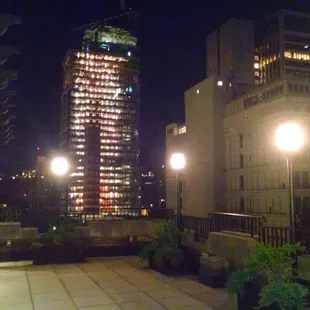 A view from the rooftop patio at night.