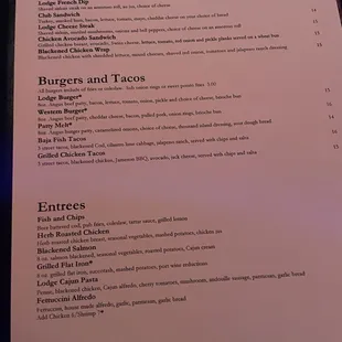 the menu of the restaurant