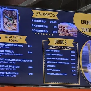 Churros menu - 9/2/23