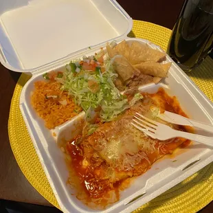 Cheese 2 Enchiladas Plate W/ Rice and Beans