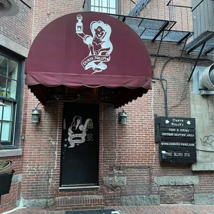 the entrance to a restaurant