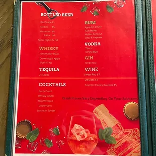 Drinks menu