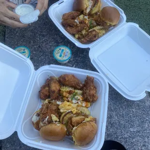 Two slider wings, and fries combo