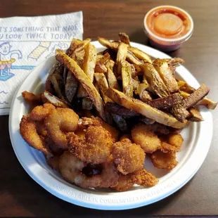 Large portion of shrimp basket with fries for $7 (Listed under appetizers).