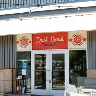 Front entrance in Dust Bowl branding.