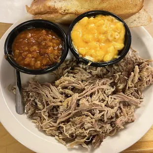 Pulled Pork dinner with 2 sides and bread