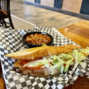 Turkey Sandwich on Garlic Bread and BBQ Beans