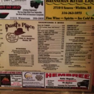 the menu for the restaurant