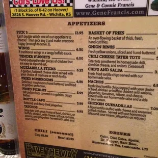 the menu for the restaurant