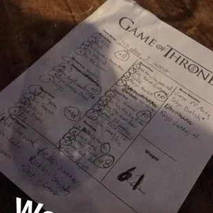 a game of throne menu