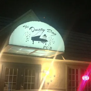 the front of the pub at night