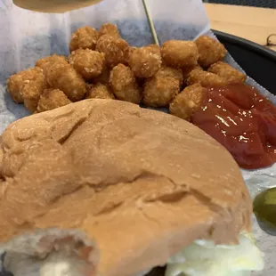 Burger and tater tots