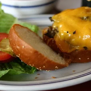 This is the Dutch Boy Burger, featuring carmelized onions, beer soaked melted cheddar and crimini mushrooms