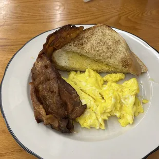 #3 scrambled eggs, bacon, toast