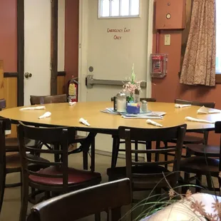 a table and chairs in a restaurant