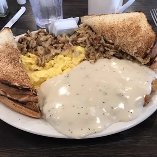 Country fried steak and eggs