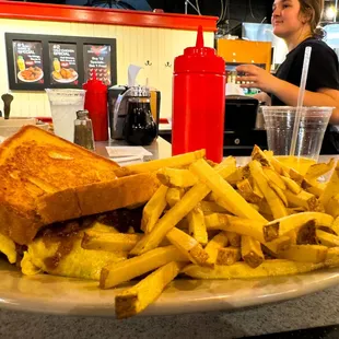 Bacon jam breakfast sandwich + French fries