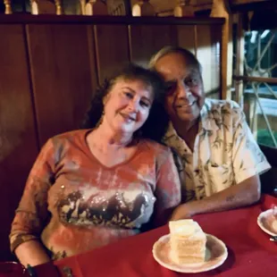 David and I with our dessert. Lemon cake.