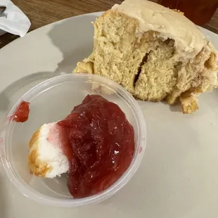Angel food cake with strawberries and caramel roll
