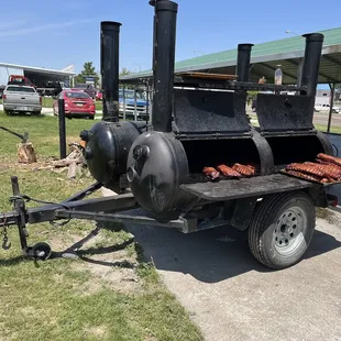 smoked ribs on a double barrel grill, very reasonable price as well