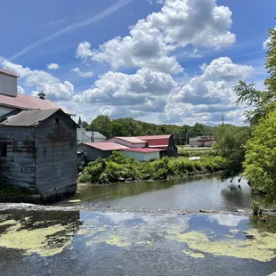 a view of a canal and buildings