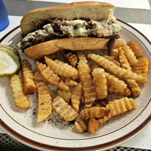 Delicious lunch-size Philly Cheese steak with perfect fries!