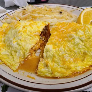 Massive and delicious Chili &amp; Cheese Omelet!