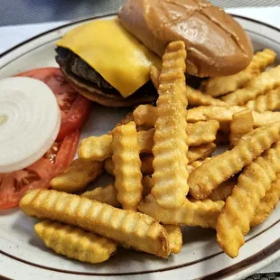 As always, just perfect with a correct temp burger and piping hot fries!