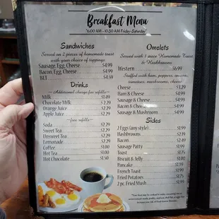 Inside of breakfast menu.