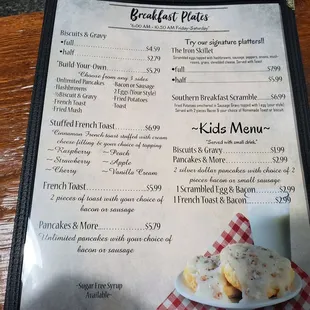 Inside of breakfast menu.