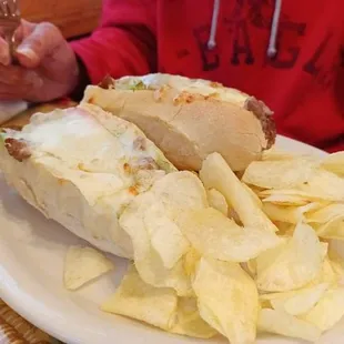 a sandwich and chips