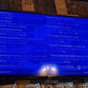 Beer menu