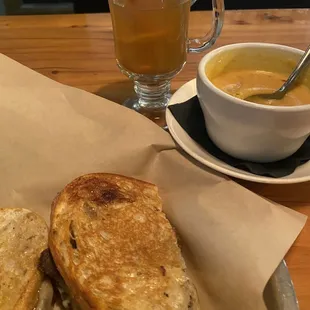 Grilled cheese, butternut squash soup, and hot apple cider were perfect for a cold evening