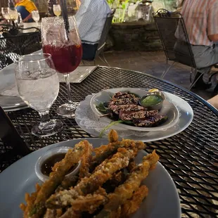 Delicious ahi tuna and tempura asparagus